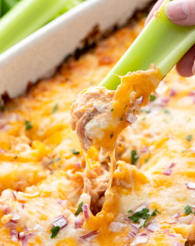 BBQ chicken ranch dip, cheese pull with celery