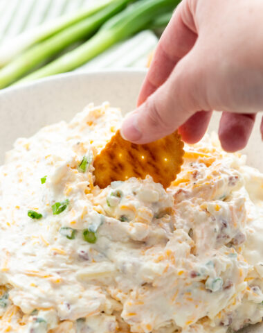 A bowl of crack dip, an easy to make chip or cracker dip that is loaded with flavor.