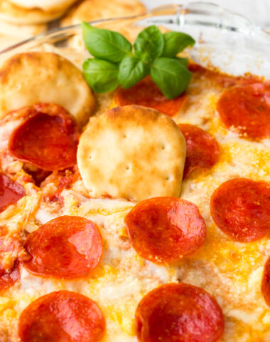 Pizza Dip: A delicious cheese dip that tastes like pizza and is great for serving on game day
