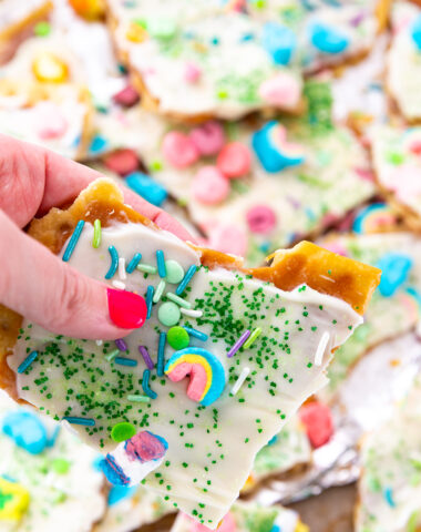 A piece of St patrick's day themed Saltine Toffee, or in other words, Leprechan Crack