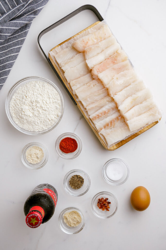What you need to make a crispy beer battered fried fish with tons of flavor