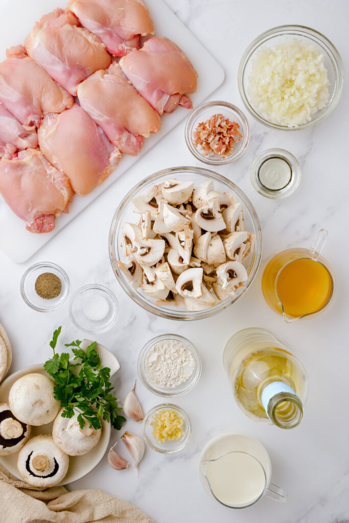 All the ingredients for chicken fricassee