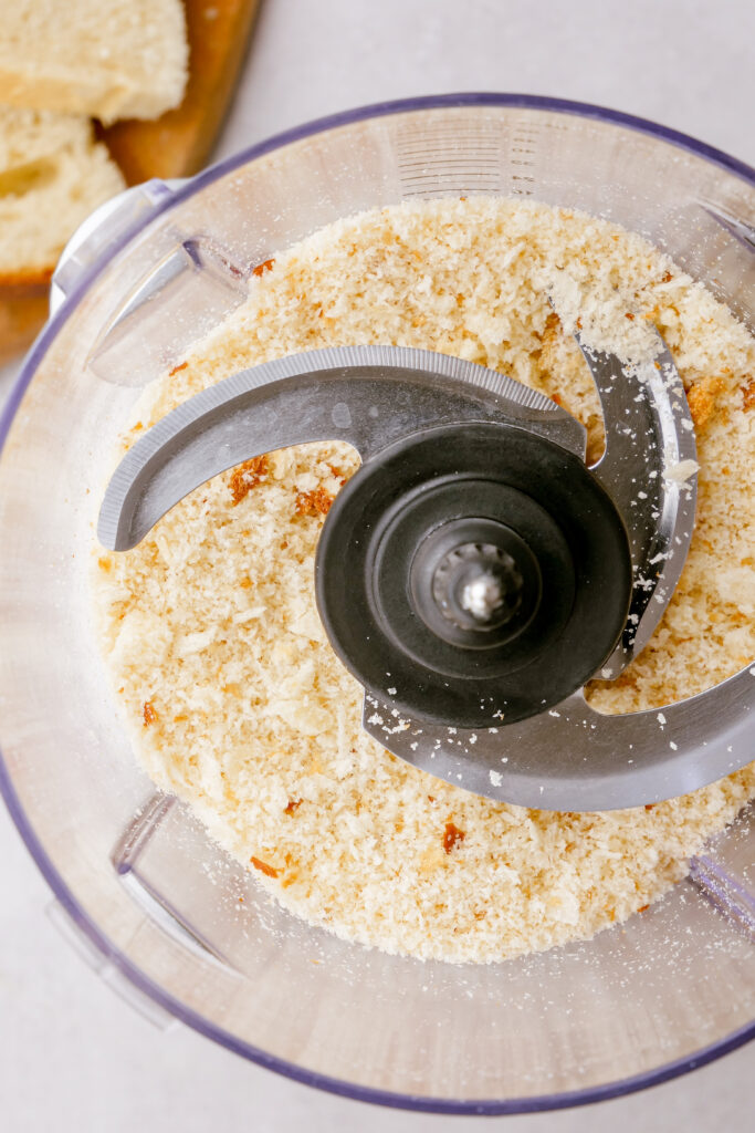 Making bread crumbs to use to coat oven fried chicken