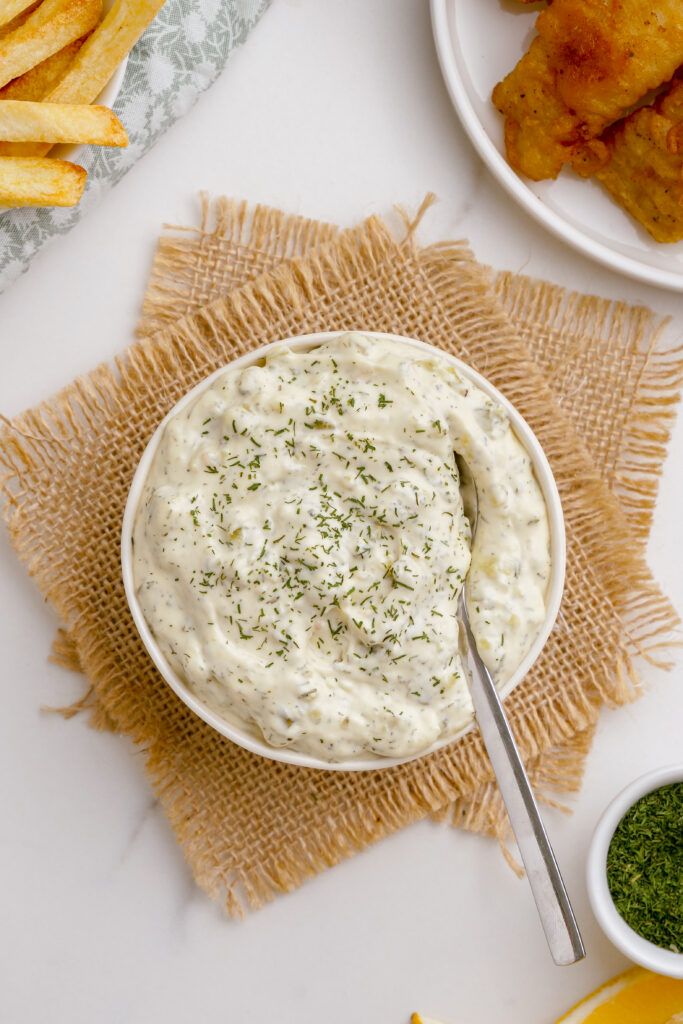 A bowl of homemade tartar sauce