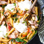 Sun dried tomato pasta in a large skillet