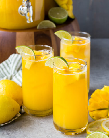 Fresh mango lemonade, a homemade lemonade that is mango flavored, perfect for summer time.