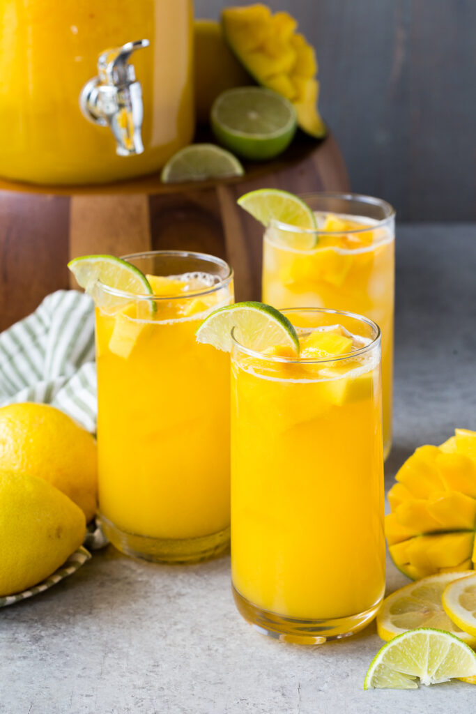 Fresh mango lemonade, a homemade lemonade that is mango flavored, perfect for summer time. 