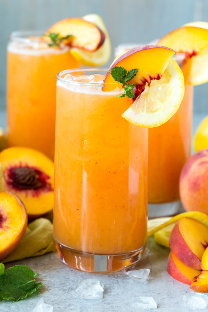Easy peach lemonade, a refreshing homemade lemonade drink with mint.