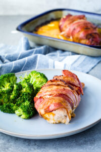 Bacon wrapped, potato and cheese stuffed chicken breast, makes for the best chicken ever