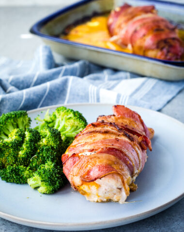 Bacon wrapped, potato and cheese stuffed chicken breast, makes for the best chicken ever