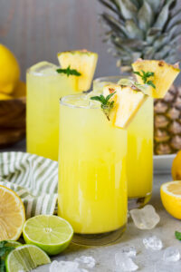Glass of cold pineapple lemonade
