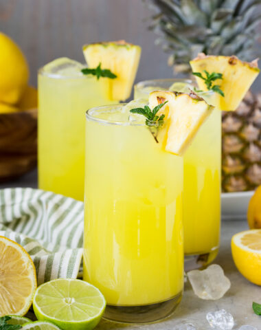 Glass of cold pineapple lemonade