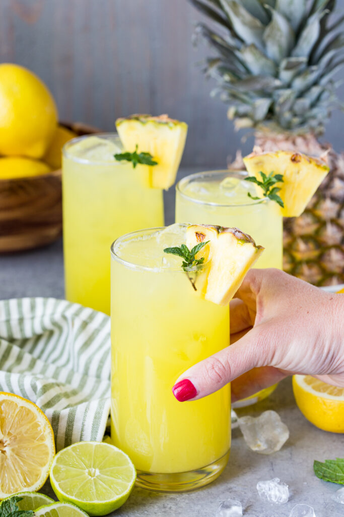 Pineapple lemonade, fresh from the pitcher and garnished