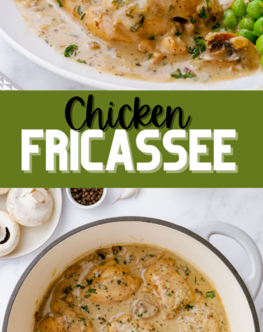Easy chicken fricassee, loaded with amazing flavor, and a simple hack to make cooking it a breeze.