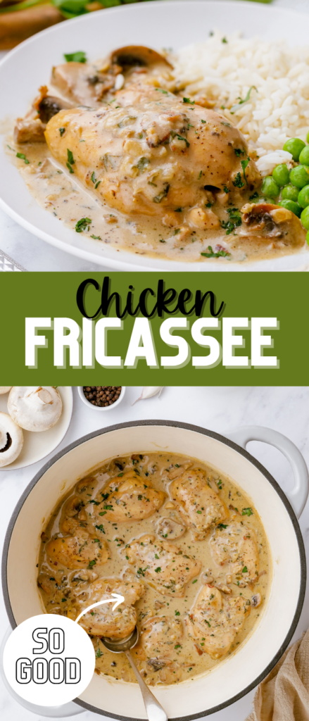 Easy chicken fricassee, loaded with amazing flavor, and a simple hack to make cooking it a breeze. 