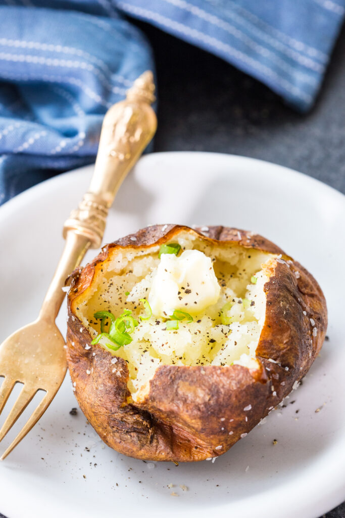 A delicious, light, fluffy, salt baked potato