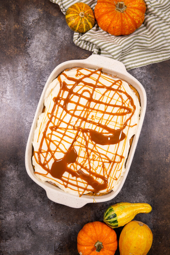 Pumpkin poke cake, a delicious cake that is moist.