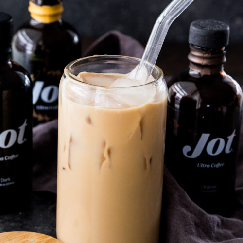 An iced vanilla latte made with Jot coffee concentrate