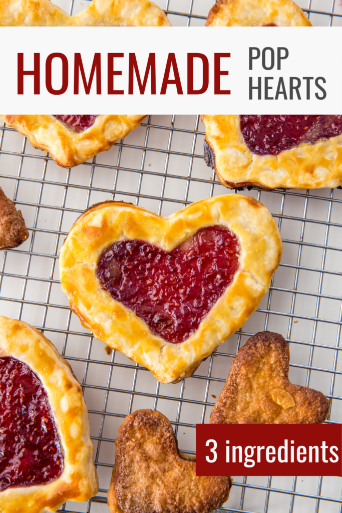 The most fun, 3 ingredients, "Pop Hearts", or in other words, buttery, flakey, raspberry homemade pop tarts. Indulge in these fresh, homemade, but oh so simple, raspberry filled pop tarts! Crispy and flaky on the outside, warm and gooey and tart raspberry on the inside, each bite is bursting with flavor, and they take only minutes to make.
