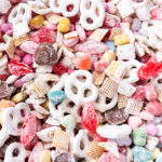 A valentine snack mix that is crunchy, chewy, sweet, and salty. The perfect combo.