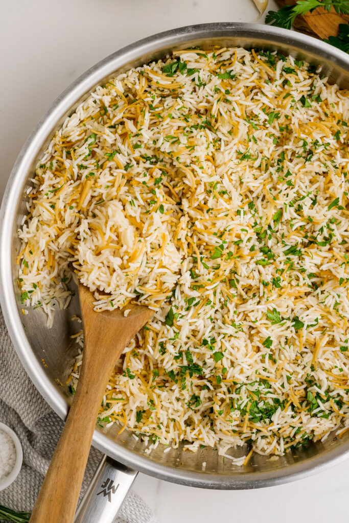 Herbed Rice Pilaf A dish of rice pilaf with herbs, this herbed rice pilaf is easy to make and is a great side dish for grilled or baked protein options.