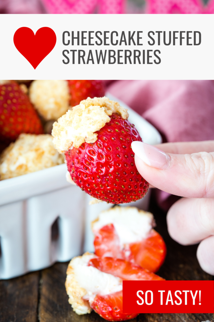 The most decadent cheesecake stuffed strawberries: Juicy strawberries with creamy cheesecake filling, and crunchy graham cracker topping. 