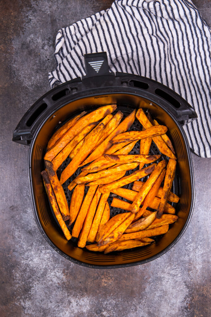 Crispy sweet potato fries made in the air fryer for an easy side