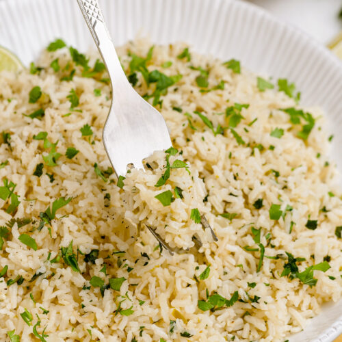 Cilantro lime rice, a great side dish. Bright and vibrant flavors, and the ideal side dish.