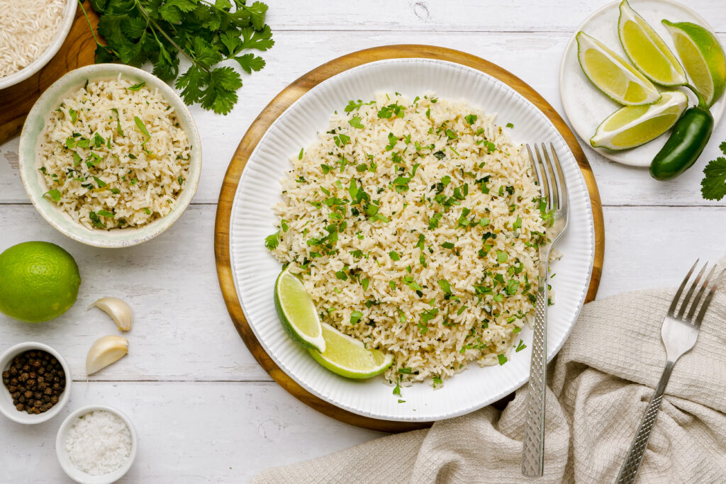 Cilantro lime rice, a great side for tacos, burritos, etc.