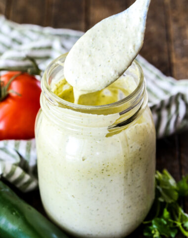Creamy tomatillo ranch dressing, a cilantro lime dressing great for Mexican food