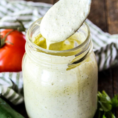 Creamy tomatillo ranch dressing, a cilantro lime dressing great for Mexican food