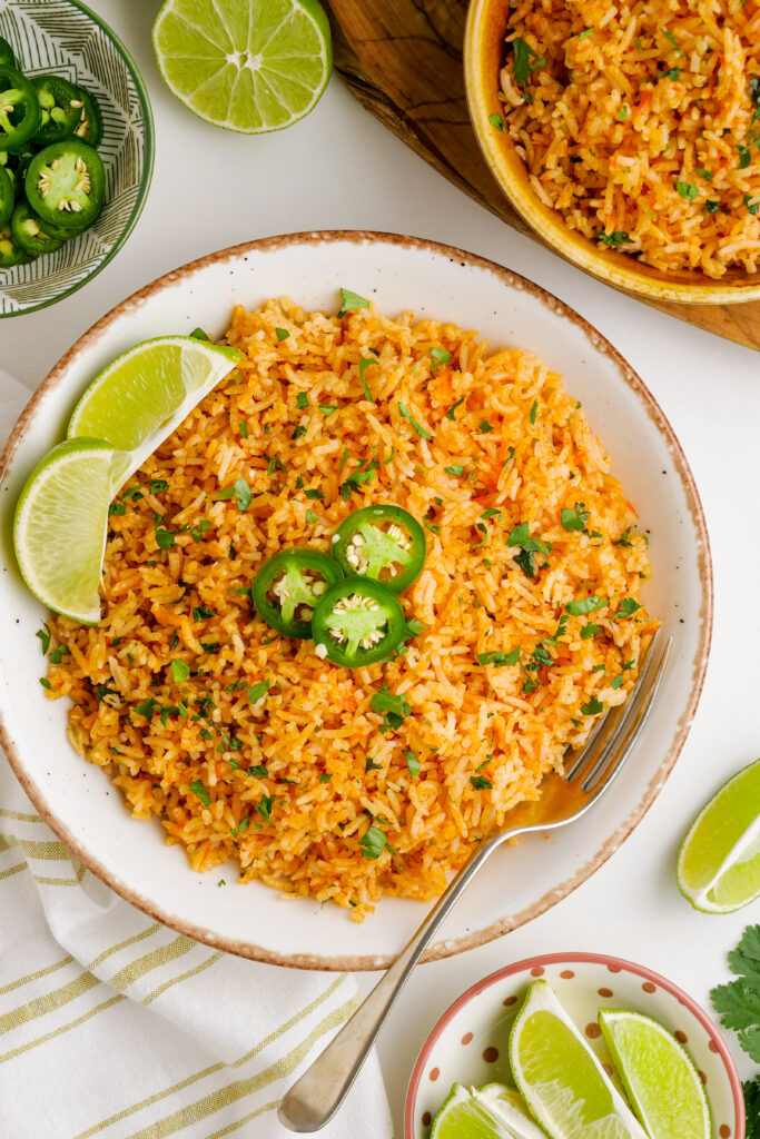 Mexican rice- a big bowl of rice cooked to perfection with bold mexican flavors