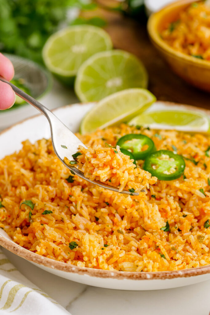 A beautiful bowl of Mexican Rice. Mexican rice- a big bowl of rice cooked to perfection with bold Mexican flavors