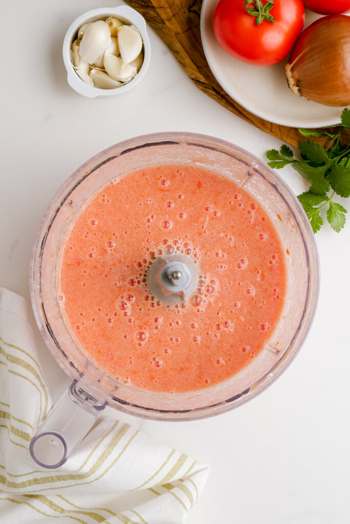 Prepping your tomato mixture for Mexican Rice.