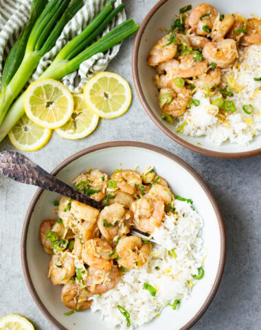 lemon garlic parmesan shrimp bowl with rice