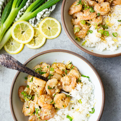 lemon garlic parmesan shrimp bowl with rice