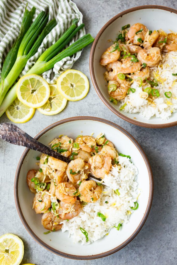 lemon garlic parmesan shrimp bowl with rice