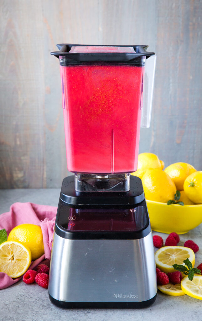 Blended raspberries, perfect for making raspberry lemonade