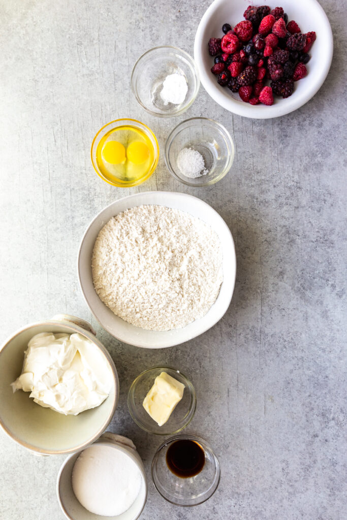 Ingredients you need for triple berry muffins