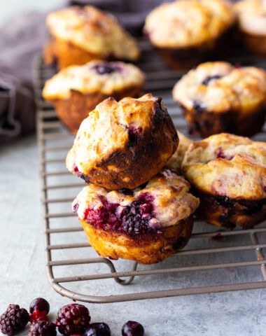 Triple berry muffins: delicious tender, fluffy muffins with a moist texture and loaded with summer berries