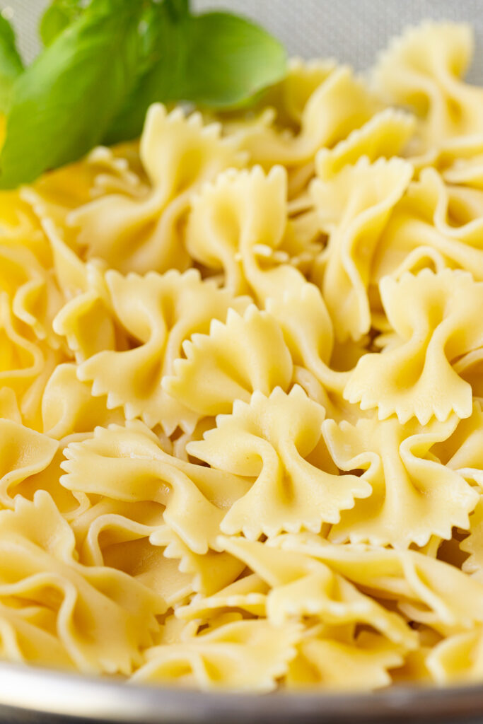 Pasta for a pesto pasta salad, bowtie pasta