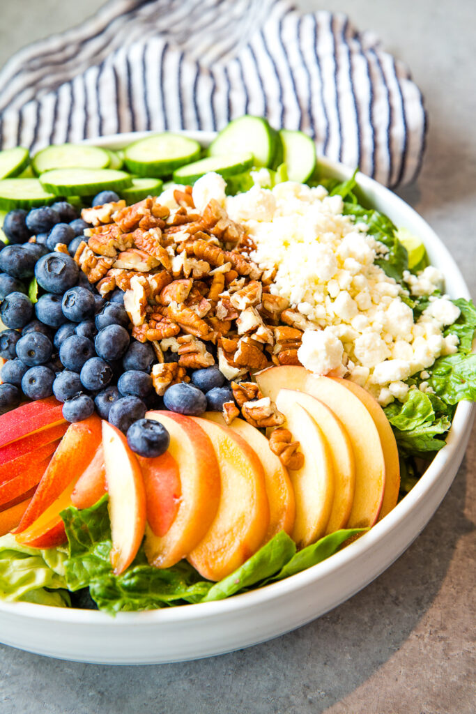 A delightful peach better salad with all the flavors.