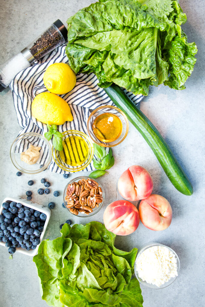Everything you need to make a peach berry summer salad