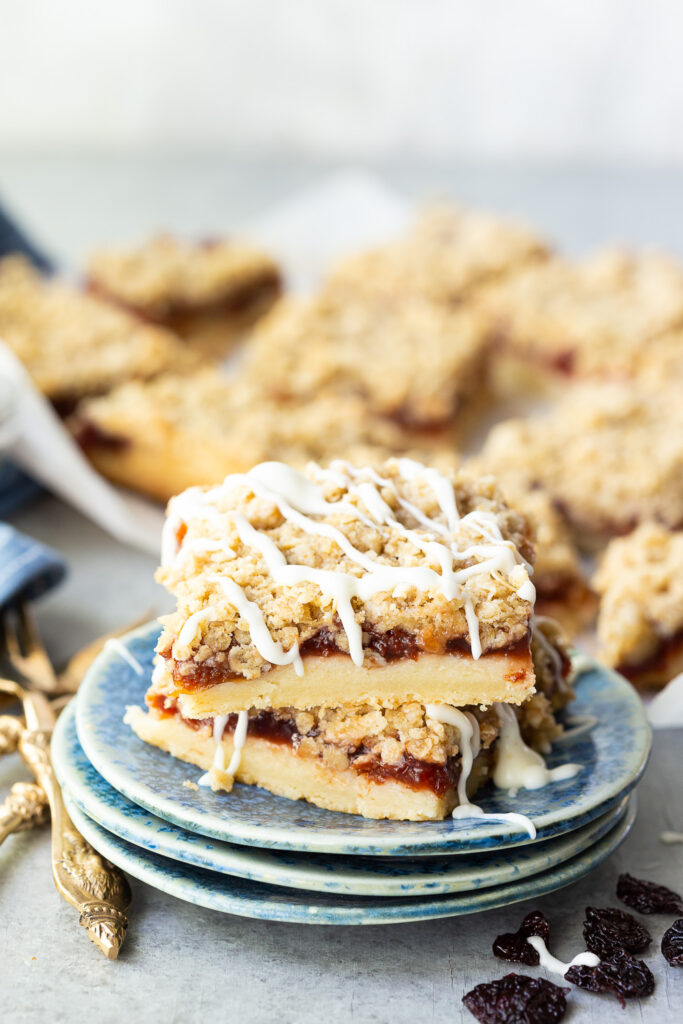 Glazed cherry pie bars with an oatmeal crumble