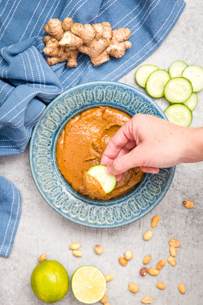 Thai Peanut Sauce Recipe in a bowl with veggies