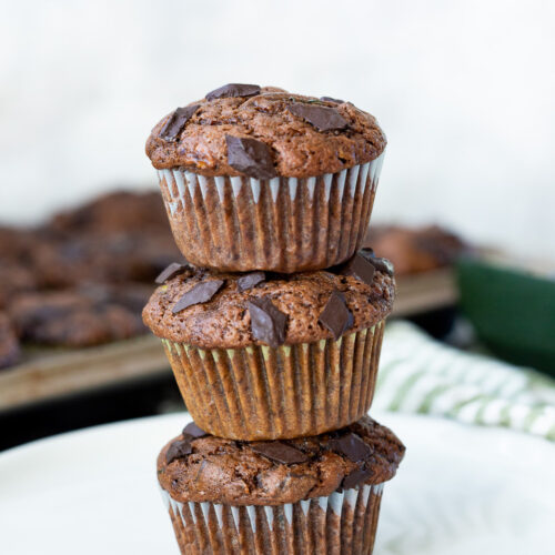 Chocolate Chunk Zucchini Muffins, tender zucchini muffins filled with decadent chocolate