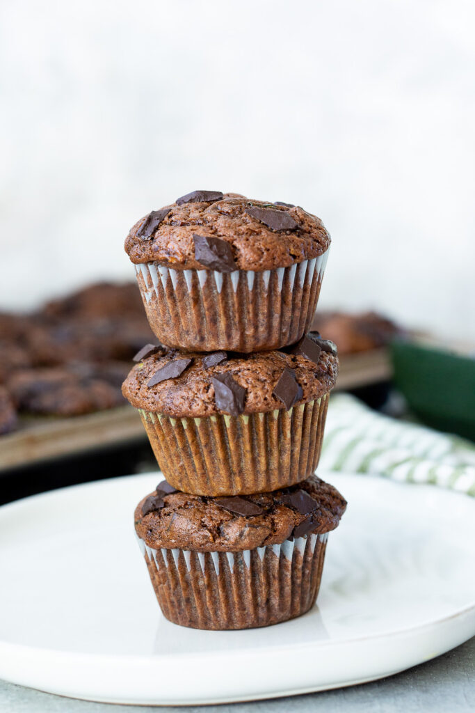 Chocolate Chunk Zucchini Muffins, tender zucchini muffins filled with decadent chocolate