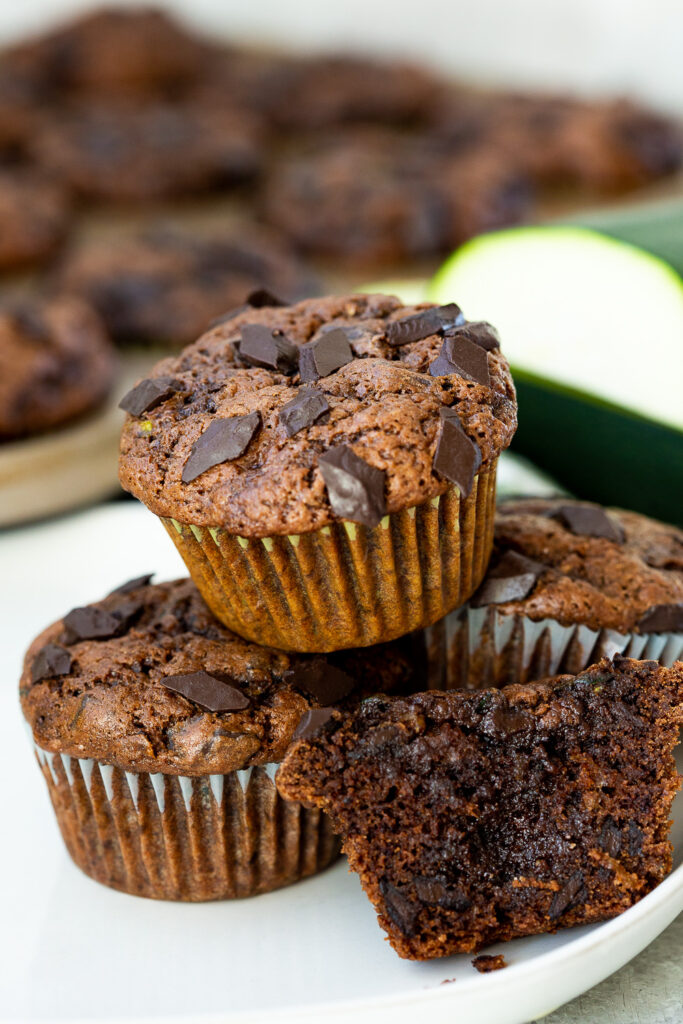 The most delicious chocolatey zucchini chocolate chip muffins