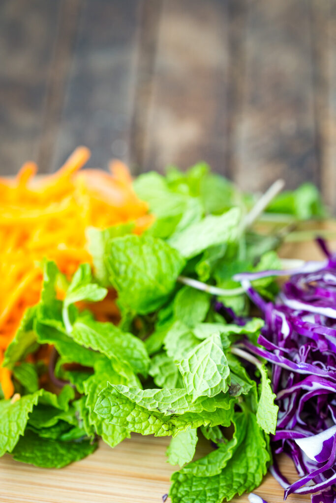 Prepping the ingredients for spring rolls