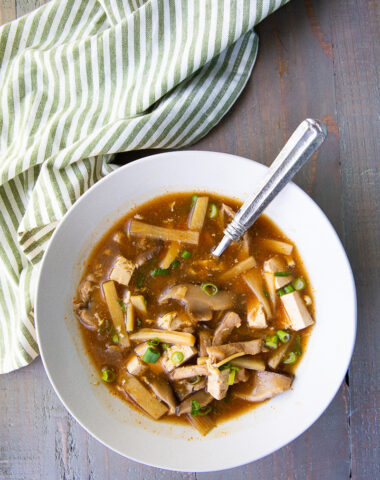 Hot and Sour Soup, Warm up with this flavorful hot and sour soup! Packed with bold spices, tangy vinegar, tender mushrooms, tofu, and a kick of heat, it's the perfect balance of savory, spicy, and sour.